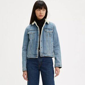 LEVI'S Sherpa Lined Trucker Jacket Size M in Divided Blue